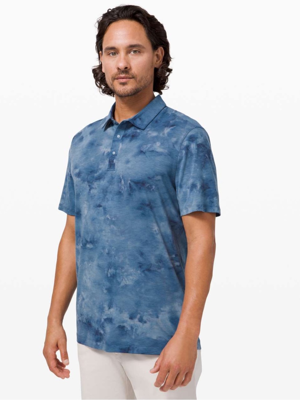 Lululemon Men’s Evolution Polo Size Large Diamond Dye True Navy Chambray EUC